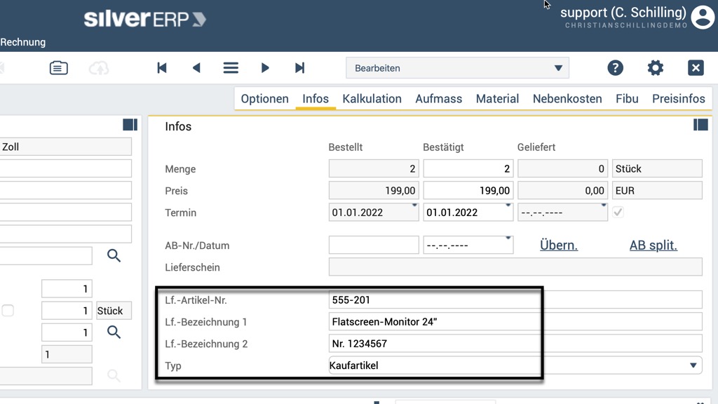 Online-ERP-System Lieferantenpreise in SilverERP